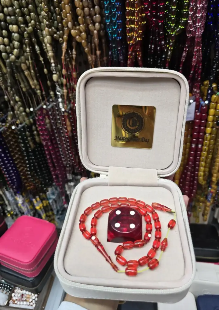 Ömer Daş Usta Signed Fire-Squeezed Amber Rosary & Dice Lighter Set — Built-in Boxed Collection - 1