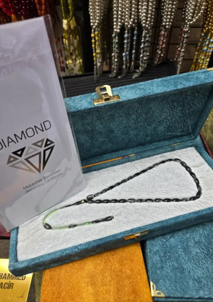 Diamond & Gold Cage Rosary — Fire-Squeezed Amber, Pearl, 0.01 ct Diamonds | Signed by Masters Erkan Çubukçu & Muhammed Tacir - 1