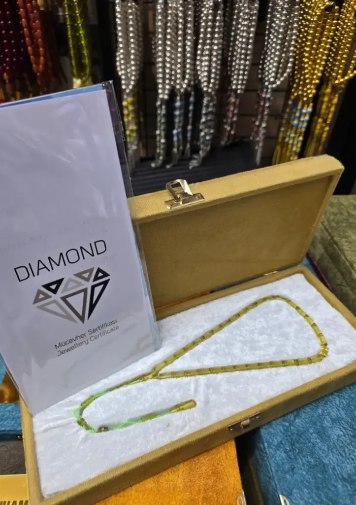 Diamond & Gold Cage Rosary — Fire-Squeezed Amber, Pearl, 0.01 ct Diamonds | Signed by Masters Erkan Çubukçu & Muhammed Tacir - 4